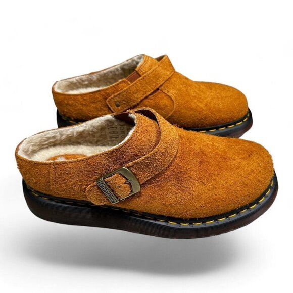 Dr Martens Isham Brown Shearling Slingback Mules Sandals Unisex US W 11 M 10 _A2